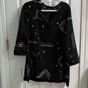Ali Miles Black Multicolor Geometric Tunic
